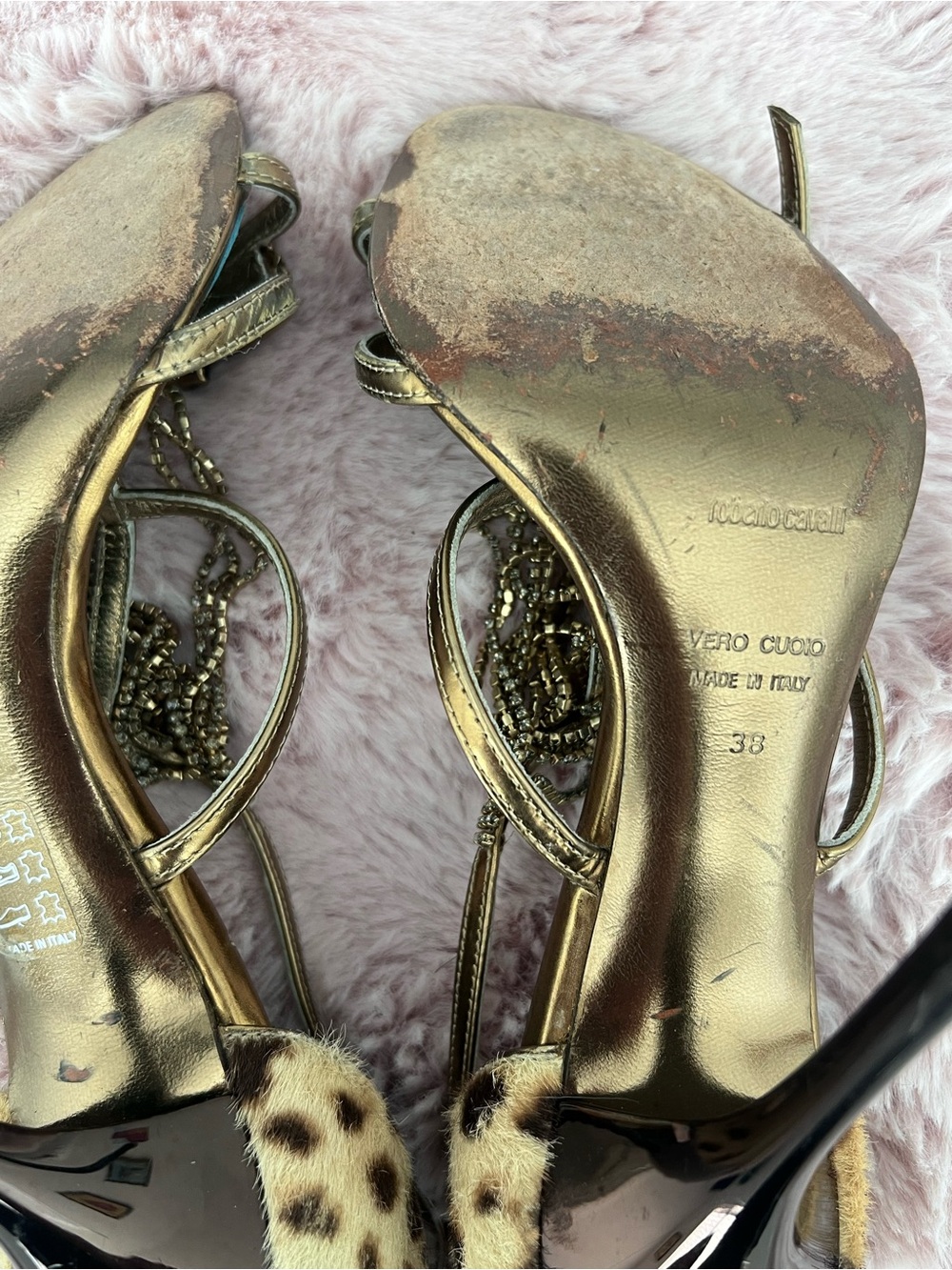 Vintage Roberto Cavalli Gold Strappy Heeled Sandals Turquoise soles 💙 

size 38 - Picture 4 of 14